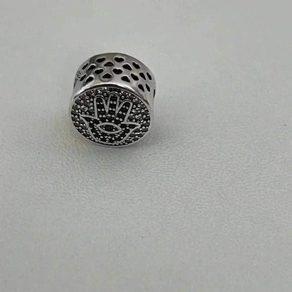 S925 Stamped Sterling Silver Hamsa Hand and Evil Eye Charm - Picture 3 of 6